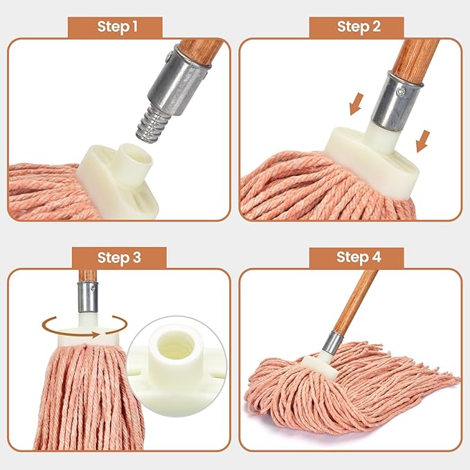 Matthew Cleaning Screw-on Heavy Duty Cotton Wet Mop Replacement Heads(Orange, Medium,6 Pack) with 2 Pack Microfiber Cloth for Residential & Commercial Floor Cleaning Use- Fit Standard American Screw