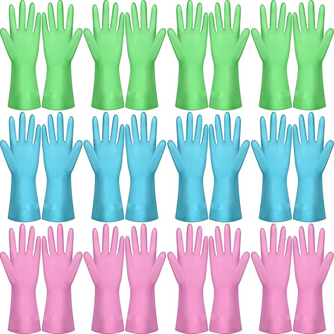 12 Pairs Dishwashing Rubber Gloves Rubber Kitchen Reusable Cleaning Waterproof Household Gloves for Cleaning Washing Working Painting