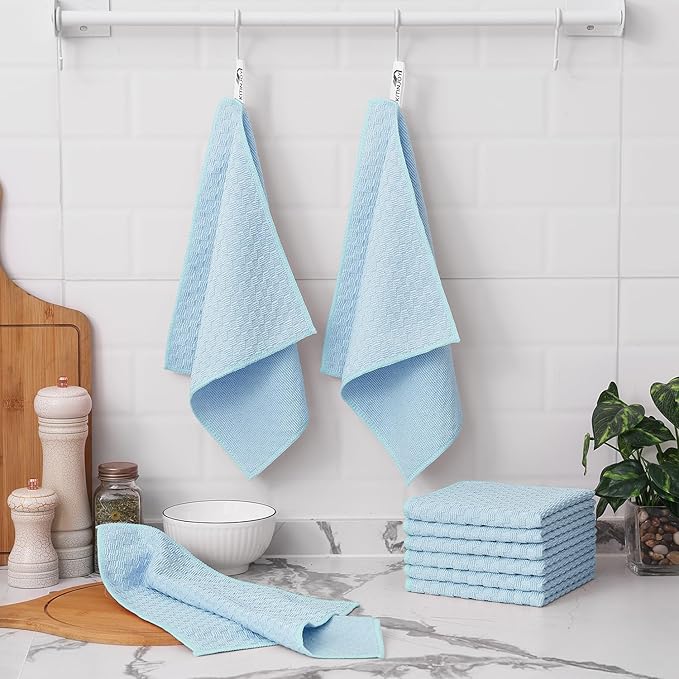 Kitinjoy Microfiber Cleaning Cloth, 12 Pack Soft and No Lint Microfiber Towels Cleaning Supplies, Absorbent Fast Drying Cleaning Rags for Housekeeping, Kitchen, Window, 12 x12 Inches, Light Blue