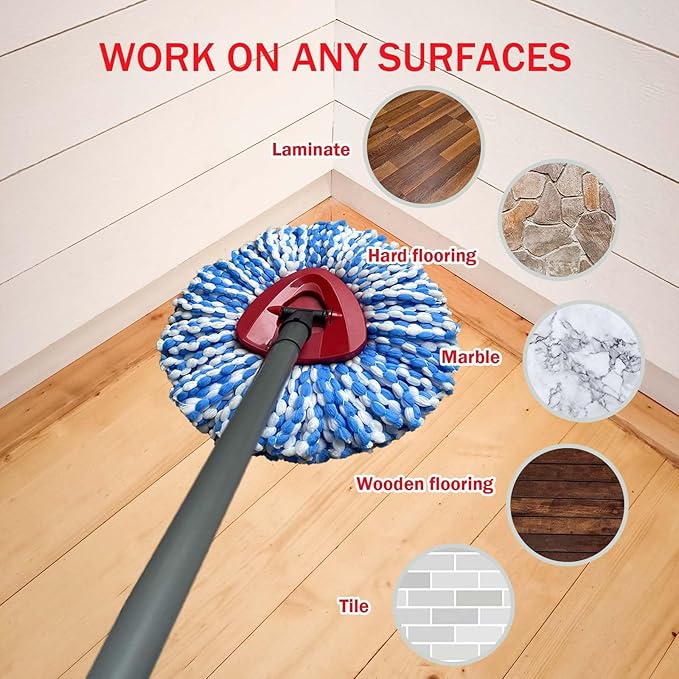 2 Pack Mop Replace Heads Compatible for OCeda, Spin Mop Refill Head Replacement for RinseClean 2-Tank System - Fluffy Microfiber, Machine Washable and Easy to Replace