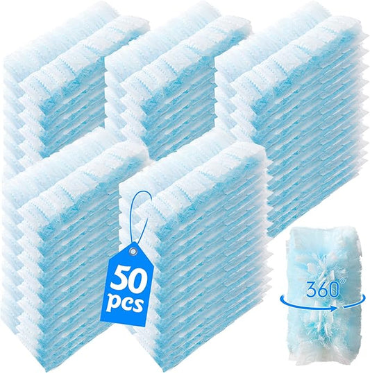 50 Count 360° Heavy Duty Duster Refills Compatible with Swiffer, Larger -Extra Thick Electrostatic Disposable dusters Refill for Electronics, Furniture, Blinds, Ceiling Fans, Unscented (Blue)