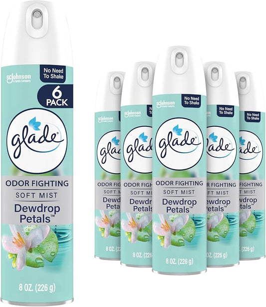 Glade Air Freshener Room Spray, Dewdrop Petals, Odor Fighting to Deliver Long Lasting Freshness, 8 Oz, 6 Count