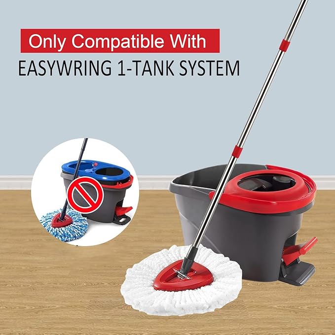 Spin Mop Handle,Head,Base Replacement Compatible with O-Cedar Easywring Microfiber Spin Mop - Replace 30-58in Stick/Pole+5Head Refill+1Base for Ocedar/O Cedar Easy Wring Spinning Mop Only 1Tank System