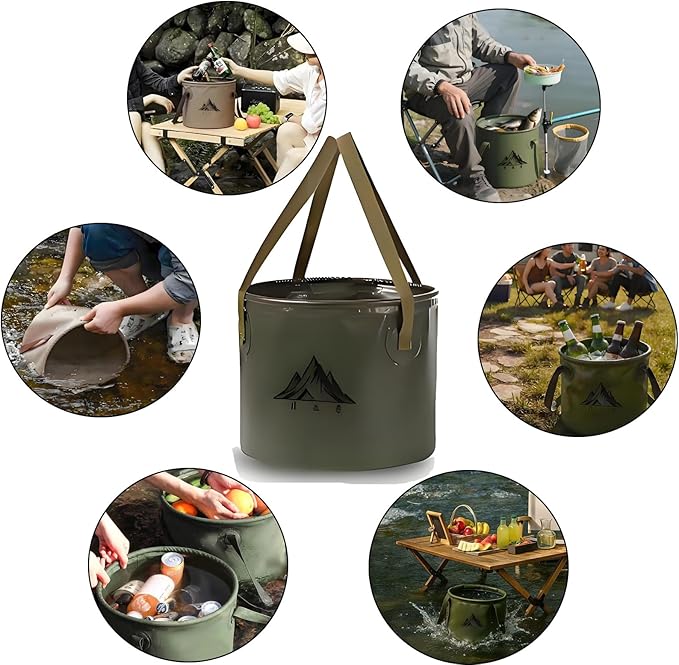 2Pcs Collapsible Bucket with Handle, 9 Gallon(20L+17L), Multifunctional Water Basin, Folding Tub, Portable Bin, Ultra Lightweight Outdoor Basin Bucket, Folding for Fishing, Camping, Hiking