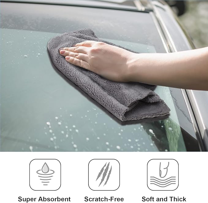 Shimeyao 30 Pcs Edgeless Microfiber Plush Towels for Cars Detailing Drying Wash Polishing Absorbent Cleaning Cloths, 500 GSM, 16 x 16 Inch(16 x 16 Inch,Gray,30 Pcs)