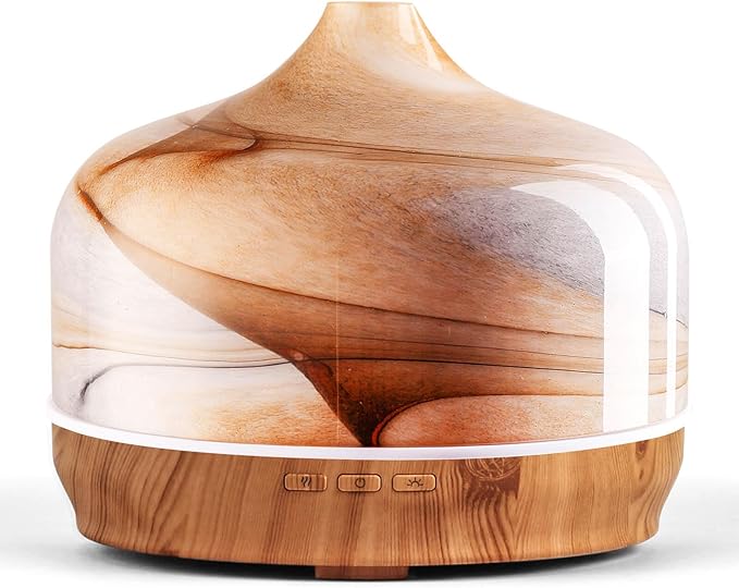 Porseme 500ml Glass Essential Oil Diffuser Aromatherapy Ultrasonic Cool Mist Humidifier 15-21 Running Hours Waterless Auto-Off Air Diffusers for Sleeping,Yoga,Office Working,Spa and Rest (Desert)