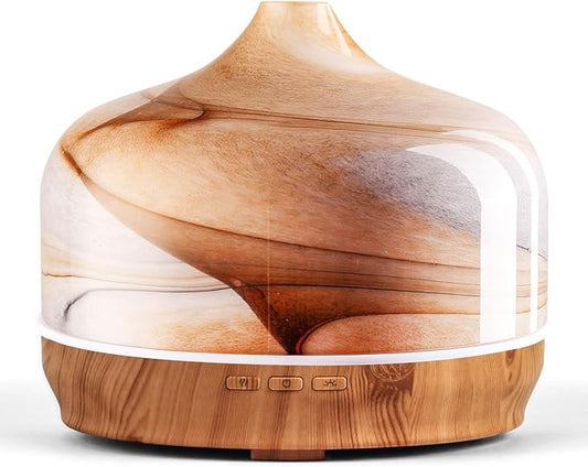 Porseme 500ml Glass Essential Oil Diffuser Aromatherapy Ultrasonic Cool Mist Humidifier 15-21 Running Hours Waterless Auto-Off Air Diffusers for Sleeping,Yoga,Office Working,Spa and Rest (Desert)