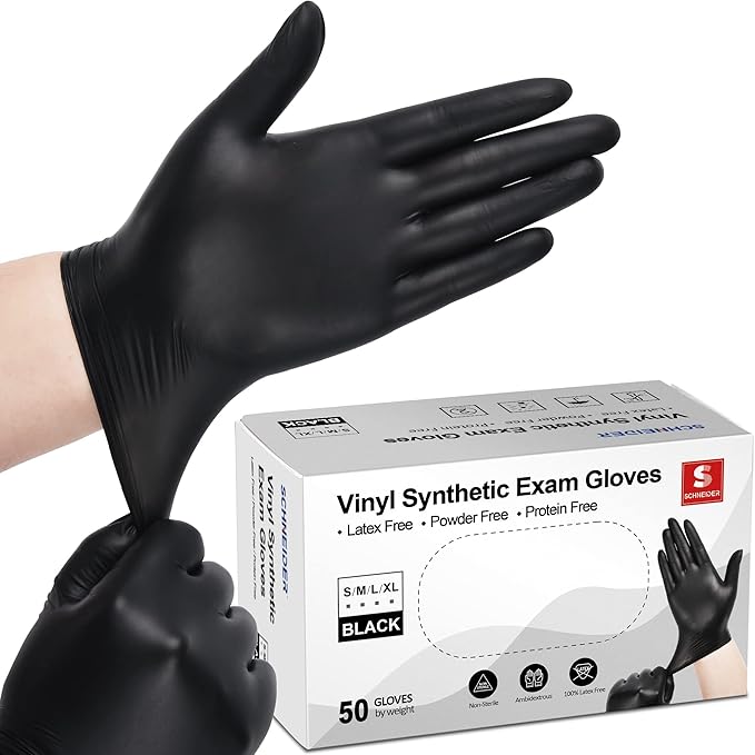 Schneider Vinyl Synthetic Exam Gloves, 4 Mil, Latex Free Disposable Gloves for Medical, Cooking, Cleaning, and Food Prep