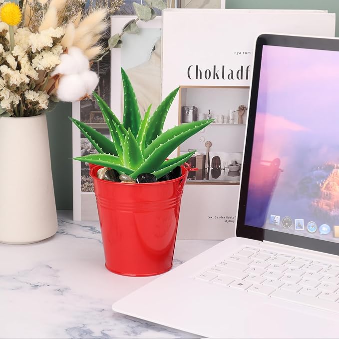 20 Pack 4 Inch Red Mini Metal Bucket, Elegant Galvanized Buckets with Handles, Tin Buckets, Small Iron Bucket, Mini Metal Pail for Party Favors, Crafts, Garden & Beach