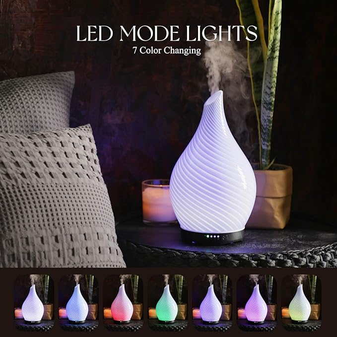 Porseme 280ml Essential Oil Diffuser Glass Color Changing Aroma Air Diffusers Aromatherapy Ultrasonic Cool Mist Humidifier 7 Running Hours Waterless Auto-Off for Sleeping, Yoga, Spa (Pure Purple)