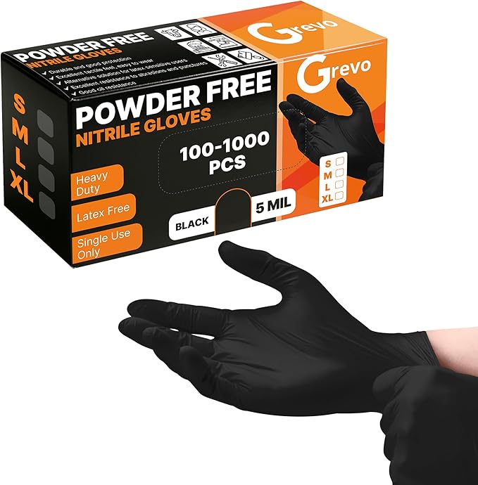 Disposable 5 & 8 Mil Black Nitrile Gloves 100-1000Pcs S-XL – Heavy Duty Latex & Powder-Free – Textured, Chemical-Resistant