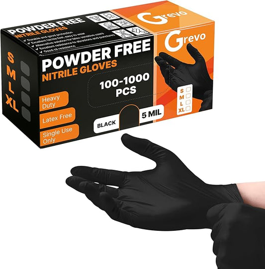 Disposable 5 & 8 Mil Black Nitrile Gloves 100-1000Pcs S-XL – Heavy Duty Latex & Powder-Free – Textured, Chemical-Resistant