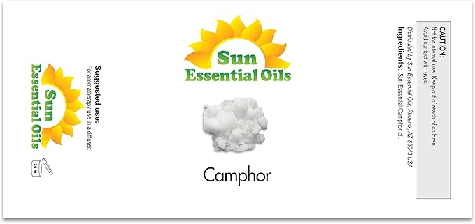 Sun Essential Oils – 16 oz Camphor Essential Oil with Dropper for Diffuser, Skin, Aromatherapy Massage, Humidifier, Crisp Scent for Candle, Lotion & Soap Making, Room Fragrance