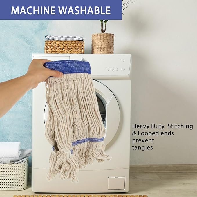 6 Pcs Mop Head Replacement Commercial Heavy Duty Mop Head for Floor Cleaning Wet Industrial White Cotton Loop-End String Wet Mop Head for Home, Industrial Cleaning