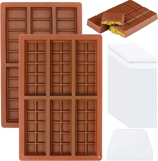 2 Pack Chocolate Bar Mold - Non-Stick Chocolate Molds, 100% Food Grade Silicone Deep Mold for Food Grade Silicone Deep Mold for Dubai Pistachio, Candy, Snacks