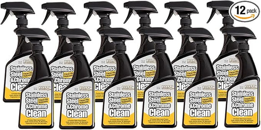 Flitz Stainless Steel & Chrome Clean - 16oz Bottle, USA-Made Stainless Steel Cleaner Spray for Appliances - Grill, Fridge, Sink Stain Remover - Also Works on Aluminum Surfaces (12 Pack)