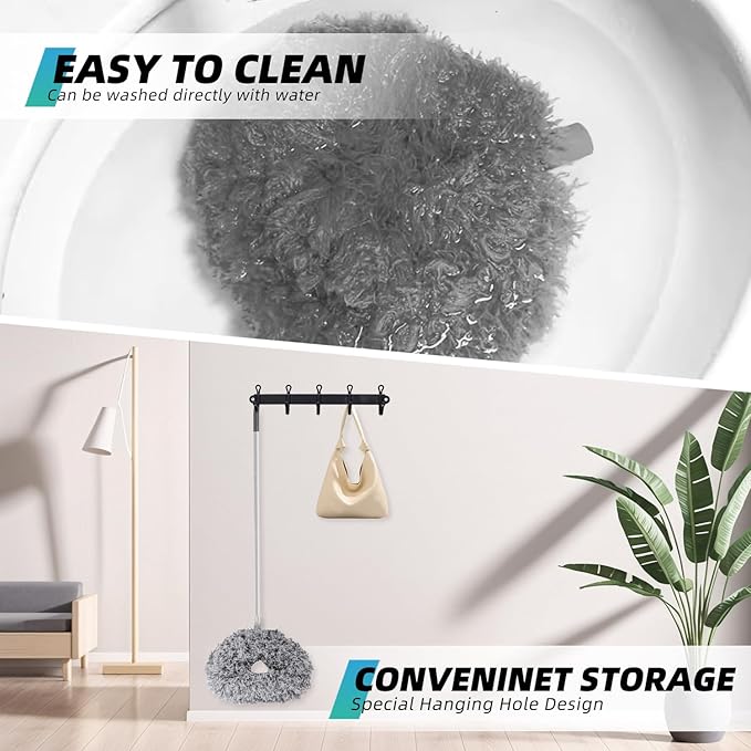 DRQ Ceiling Fan Cleaner Duster, Reusable Microfiber Duster with Extension Pole, 13 to 48 Inch Fan Blade Cleaner, Removable Dusters for Cleaning Walls Bookshelves Door Window Top (Grey)