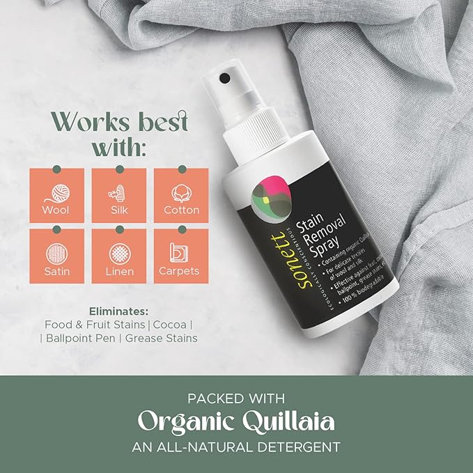 Sonett Organic Stain Removal Spray [Pack of 2]- Effective Stain Remover For Clothes Against Fruit, Pen, Grease Stains- Natural Instant Spot Remover For All Fabric Types- Vegan Clothes Stain Remover
