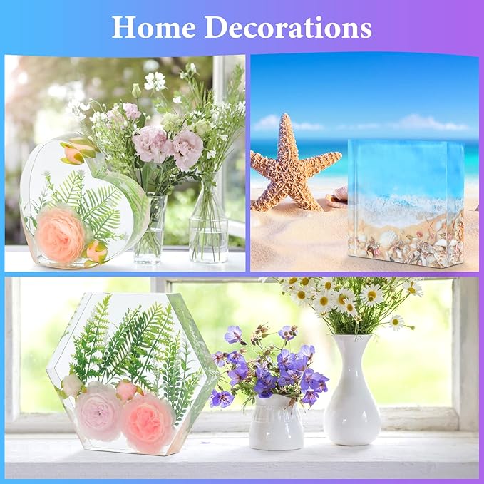 KISREL Large Resin Molds, 3 PCS Silicone Molds Kit for Resin Including Large Hexagonal and Square Heart Resin Mold, Epoxy Resin Molds for Flower Preservation Kit