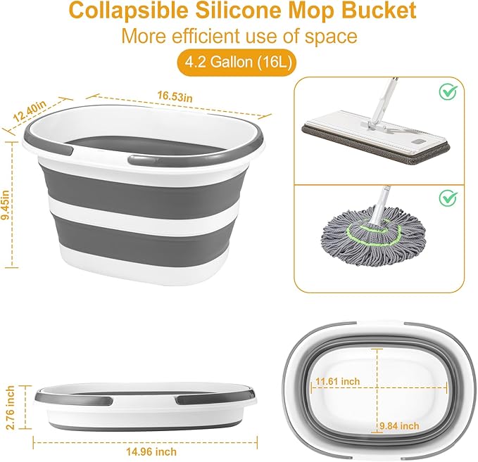 Large Collapsible Bucket for Cleaning or Organzier, 4.2 Gallon (16L) Cleaning Mop Bucket with Handle, Portable Water Bucket for Mopping, Car Washing, Laundry Storage, Camping, Fishing, Space Saving