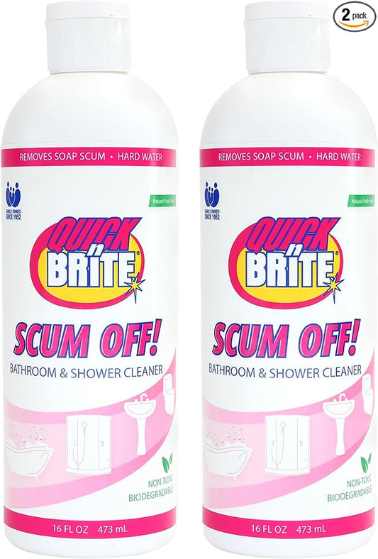 Quick ‘n Brite Scum Off Shower Cleaner - No Scrub, No Harsh Chemical Daily Shower Cleaner, Multi-Surface All-Purpose Cleaner 16 Oz - Pack of 2 (Packaging May Vary)