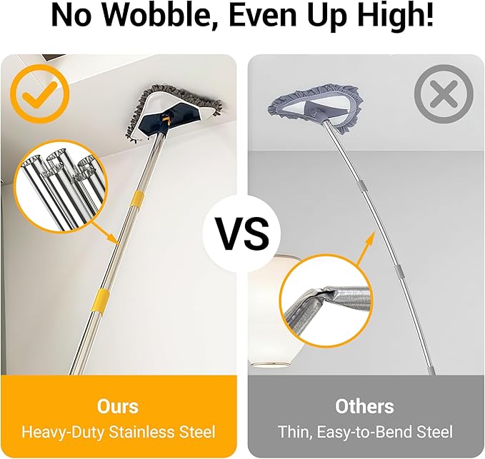 7-in-1 Wall Cleaner, Triangle Mop Set with 7 Replaceable Heads and Adjustable Long Handle for Walls, Floors, Windows, Ceilings, Baseboards (Navy Blue)