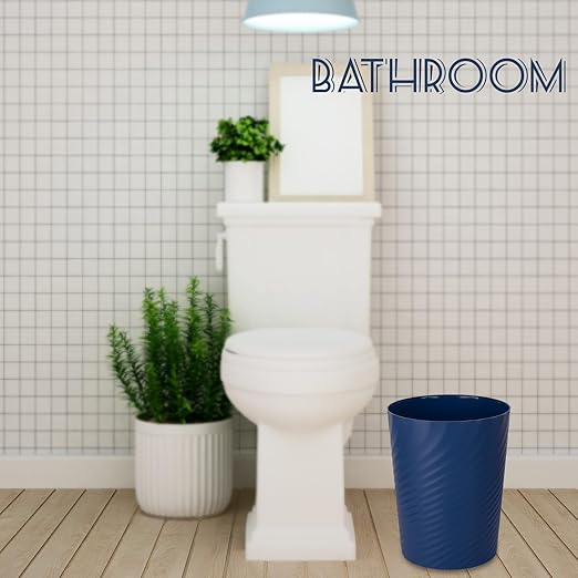 UUJOLY Plastic Small Trash Can Wastebasket, Garbage Container Basket for Bathrooms, Laundry Room, Kitchens, Offices, Kids Rooms, Dorms, (Navy Blue, 1.8 Gallon/2 Pack)