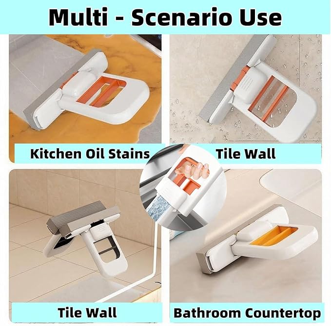 Mini Foldable Desktop Mop, Sponge Wet & Dry Mop, Portable Lazy Self-Squeeze, No Hand Wash for Bathroom, Kitchen, Desktop, Glass, Living Room, Car (2-Pack+6 Pads+3 Hooks)