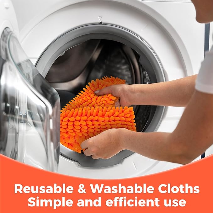 Ceiling Fan Cleaner Duster with 77'' Extension Pole, Reusable Chenille Fan Blade Brush and Duster Head kit, Flexible Ceiling Cleaner for Cobwebs, Wall, Sofa and Furniture（Orange）