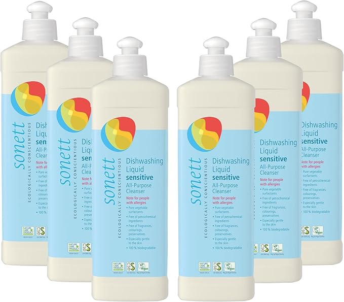 Sonett Organic Dishwashing Liquid, All Purpose Cleaner Sensitive Skin For People With Allergies 17 Fl.Oz (Pack of 6))