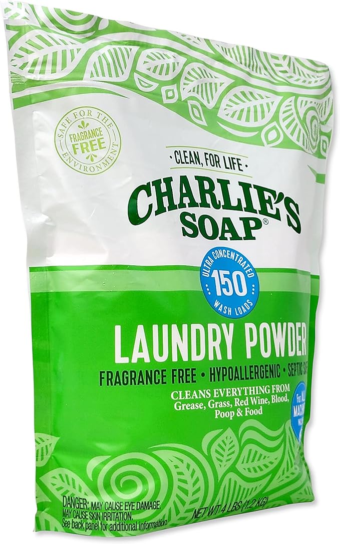 Charlie’s Soap Laundry Powder New (150 Loads, 1 Pack) Fragrance Free Hypoallergenic Plant Based Deep Cleaning Laundry Powder – Biodegradable Eco Friendly Sustainable Laundry Detergent