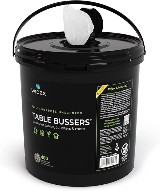 Wipex Table Bussers - Multi Surface Cleaner Natural Cleaning Wipes - Cleaning Vinegar Plant Based Wipe to Clean Restaurant Tables, Counters and Household Items, 400 Count (Pack of 1)