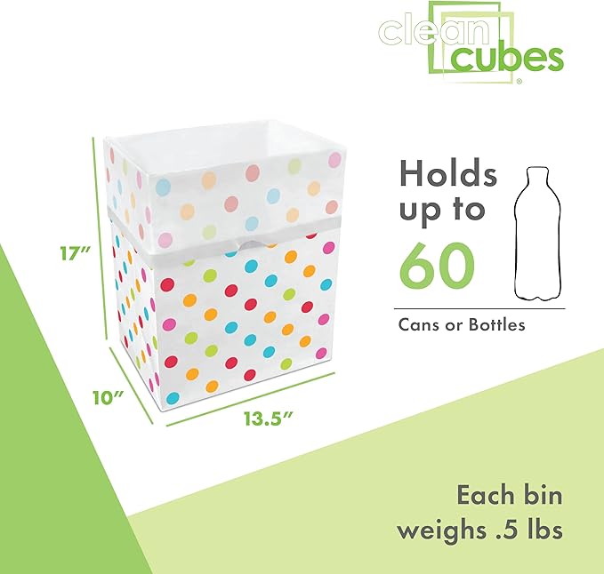 13 Gallon Disposable Pop-Up Trash Cans (6-Pack) with Fitted Bags – Foldable Garbage & Recycling Bins for Parties, Events & Kitchen (Polka Dot, 17" H x 13.5" W x 10" D)