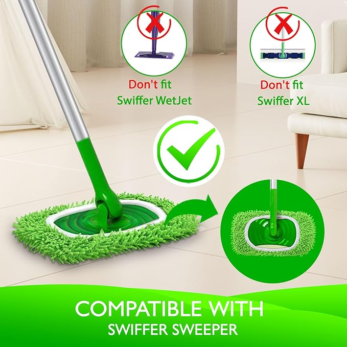 Reusable Microfiber Mop Pads Compatible with Swiffer Sweeper- 4 Pack Dry Sweeping Cloths & Wet Mopping Cloths - Washable Wet Pads Refill for Mopping Floors (Mop is not Included)
