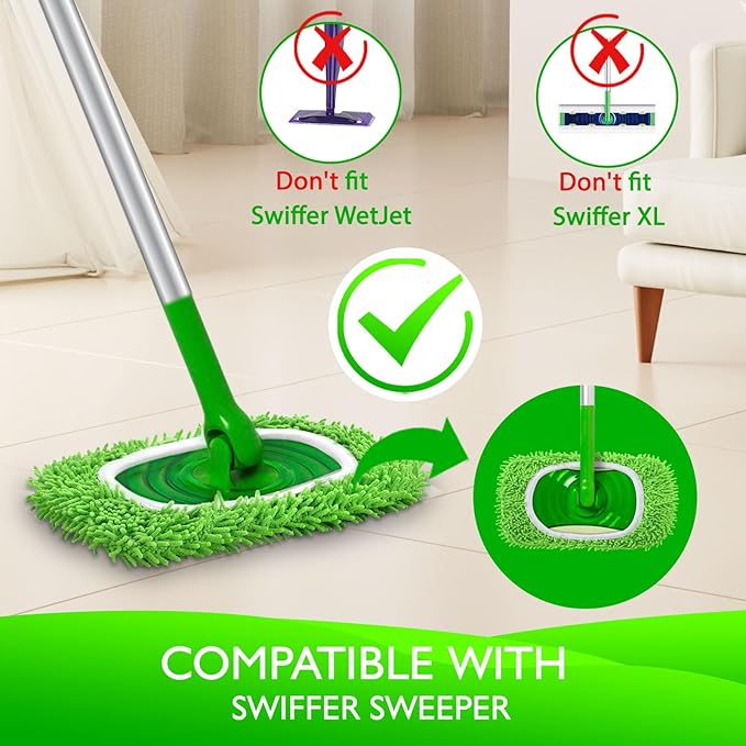 Reusable Wet Pads Refill for Swiffer Sweeper Mop - Dry Sweeping Cloths & Wet Mopping Cloths for Household Cleaning - Washable Microfiber Pads for Mopping Floors - 6 Pack (Mop is not Included)