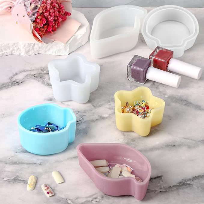 Gartful 3 Pieces Dish Resin Molds, Silicone Jewelry Tray Molds, Storage Container Epoxy Resin Casting Molds for Jewelry Ring Holders, Soap Dish, Candle Holder, 3 Styles(Conch & Star & Shell)