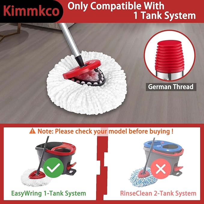 Spin Mop Head, Base, Mop Handle Replacement for O Cedar EasyWring 1 Tank System Microfiber Spin Mops, 2 Microfiber Mop Refills, 1 Triangle Head Cover and 30-58in Handle Set Combo