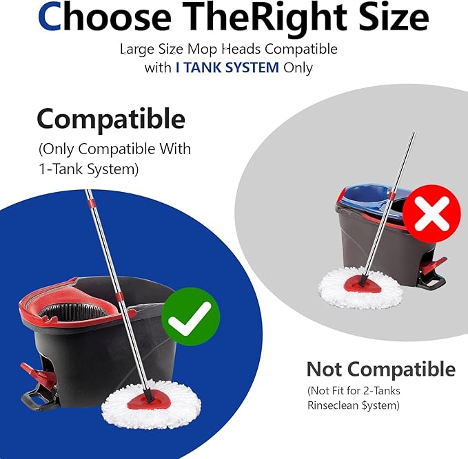 New 4 Pack Mop Head Replacement Compatible with O Cedar Mop Replace Head EasyWring 1-Tank, Microfiber Spin Mops Refills, Easy Cleaning