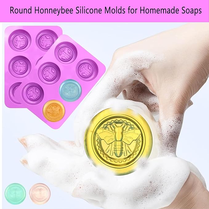 Bee Silicone Molds 2Pcs Round Honeybee Silicone Mold Beehive Shape 6 Cavities Molds Set for Homemade Soap Making, DIY Jello, Bath Bomb, Beeswax Candle, Resin