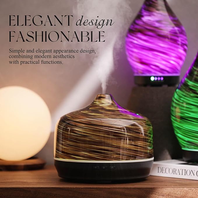 Porseme 500ml Glass Essential Oil Diffuser Aromatherapy Ultrasonic Cool Mist Humidifier 15-21 Running Hours Waterless Auto-Off Air Diffusers for Sleeping Yoga Office Working Spa and Rest (Dark Golden)