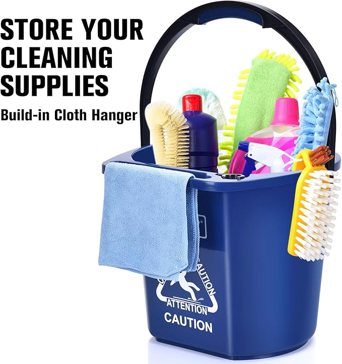 Matthew Cleaning 4.2 Gallon Mop Bucket, Heavy Duty Plastic Cleaning Bucket with Built-in Pour Spout, Mop Holder and Comfort Grip Handle, House and Commercial Cleaning Supplies, Case Pack 12 Pcs Blue