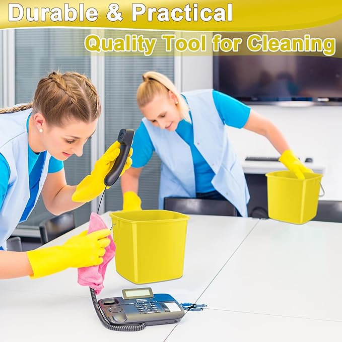 Zhehao 6 Pcs 3 Quart Cleaning Bucket Small Detergent Square Bucket Sanitizing Plastic Pail with Handles Square Cleaning Pail for Home, Offices, School, Commercial Use, Food Service (Yellow)