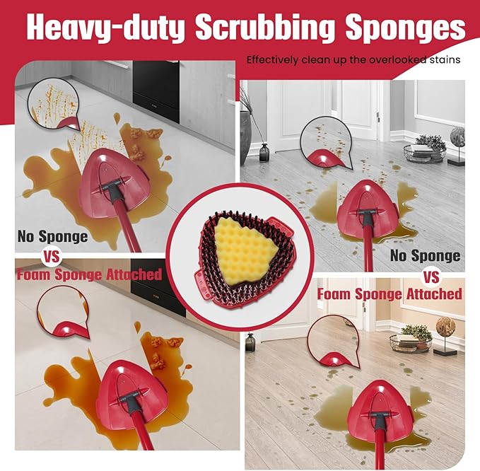 2 Pcs Spin Mop Replacements Scrub Brush and 1 Mop Base with 6 Pcs Scouring Pad Compatible with Cedar EasyWring 1 Tank System，Including 6Pcs Scouring Pad + 12Pcs Heavy Duty Scrub Sponge