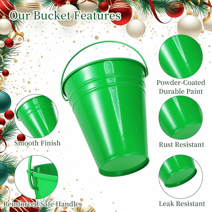 Sadnyy 12 Pack Metal Buckets with Handle, Galvanized Bucket 4.5 x 5 Inch Basket Bucket Party Supplies, Crafts for Christmas Halloween Candy Bars Vase Crafts(Green)