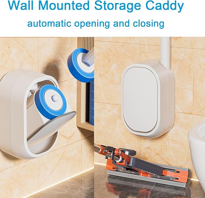 Wall Mounted Disposable Toilet Brush and Holder Toilet Bowl Cleaner with 18 pcs Refills Sponges Pad Replacement Brush Heads (1x Toilet Brush + 18 pcs Refills)