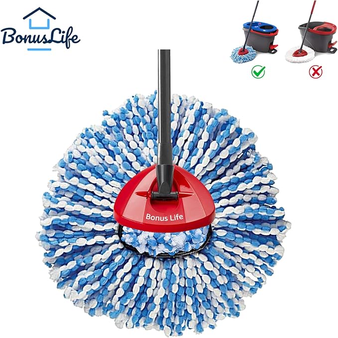 BonusLife 4 Pack Mop Refills and 1 Head Base Part for O-Ceda RinseClean Spin 2-Tank System - Easy Cleaning Microfiber Replacement