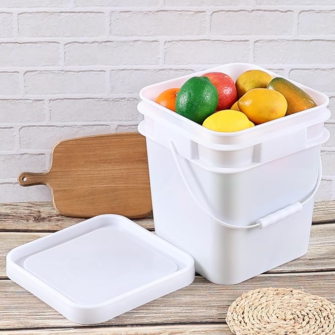 3 Gallon Plastic Bucket with Sealed Lid, 4 Pack Small White Square Bucket Pail Food Grade