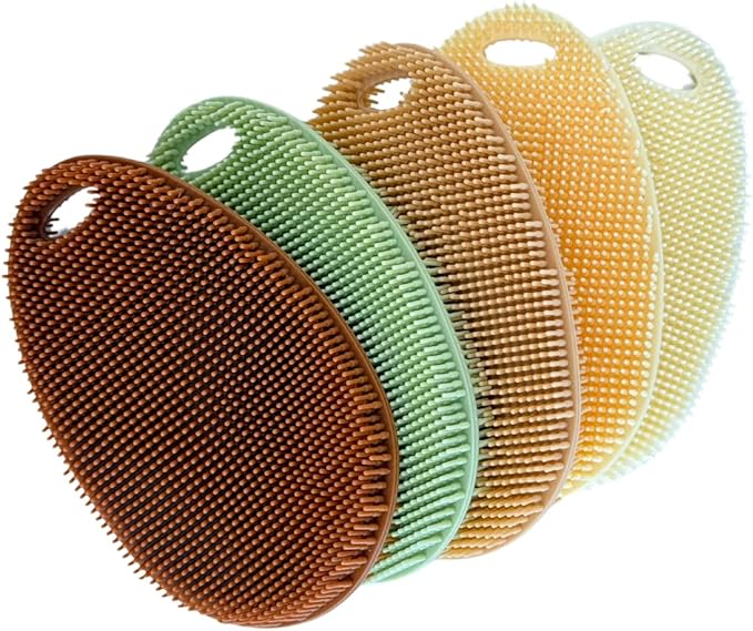 Silicone Sponge Dish Scrubber - Food Grade and Housecleaning - BPA Free Silicone Kitchen Scrubber [5 Pack Ovals Fall]