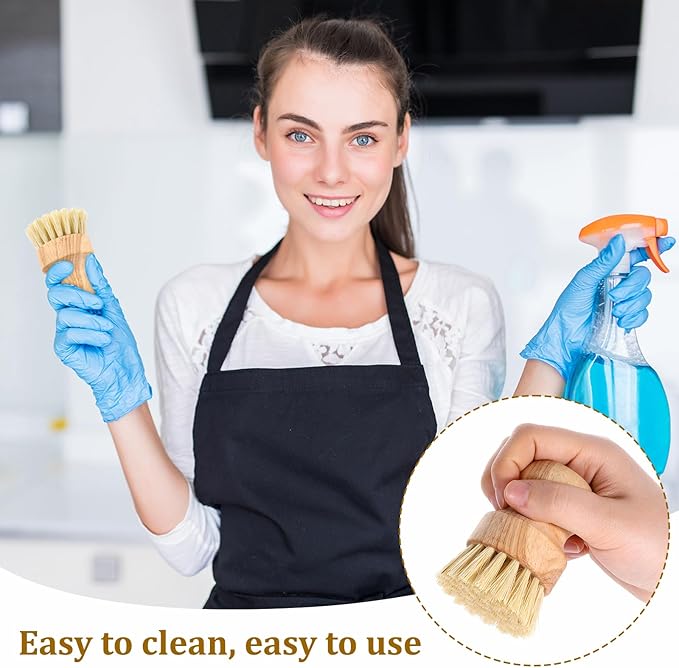 6 Packs Bamboo Dish Scrub Brushes Wok Brush Dish Scrubber Brush Kitchen Dishwashing Scrubber with Natural Bristles Bamboo Scrub Brush for Cleaning Pans, Pots, Sink
