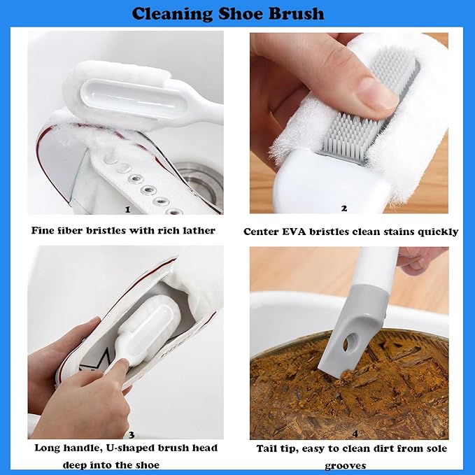 2Pack Shoe Cleaning Brush -Sneaker Shoe Cleaner Brush-Soft Bristle Cleaning Shoes Scrubber-Long Handle Shoe Scrubbing Brush-White Sneaker Cleaner Brush-Shoe Brushes for Cleaning
